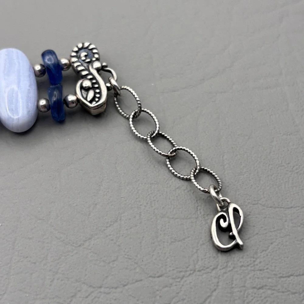 Vintage Carolyn Pollack Half Moon Bay Link Bracelet 925 Blue Lace Agate Kyanite